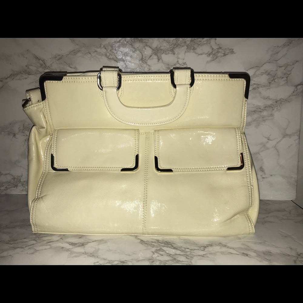 NWT CHARLES & KEITH OFF WHITE PATENT LEATHER BAG